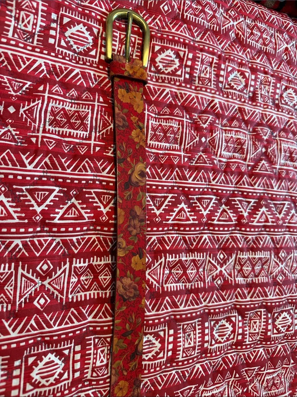 Patricia Nash Red Floral Leather Belt with Gold-Tone Buckle. Like New, Beautiful